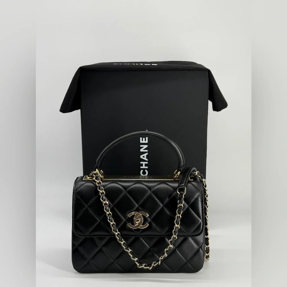 Chanel Trendy CC Small Black Lambskin Top Handle Shoulder Bag